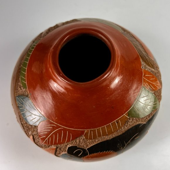 Nicaragua Monkey Vase Clay Pottery Carved Incised Folk Art Rustic 5" - Picture 6 of 16